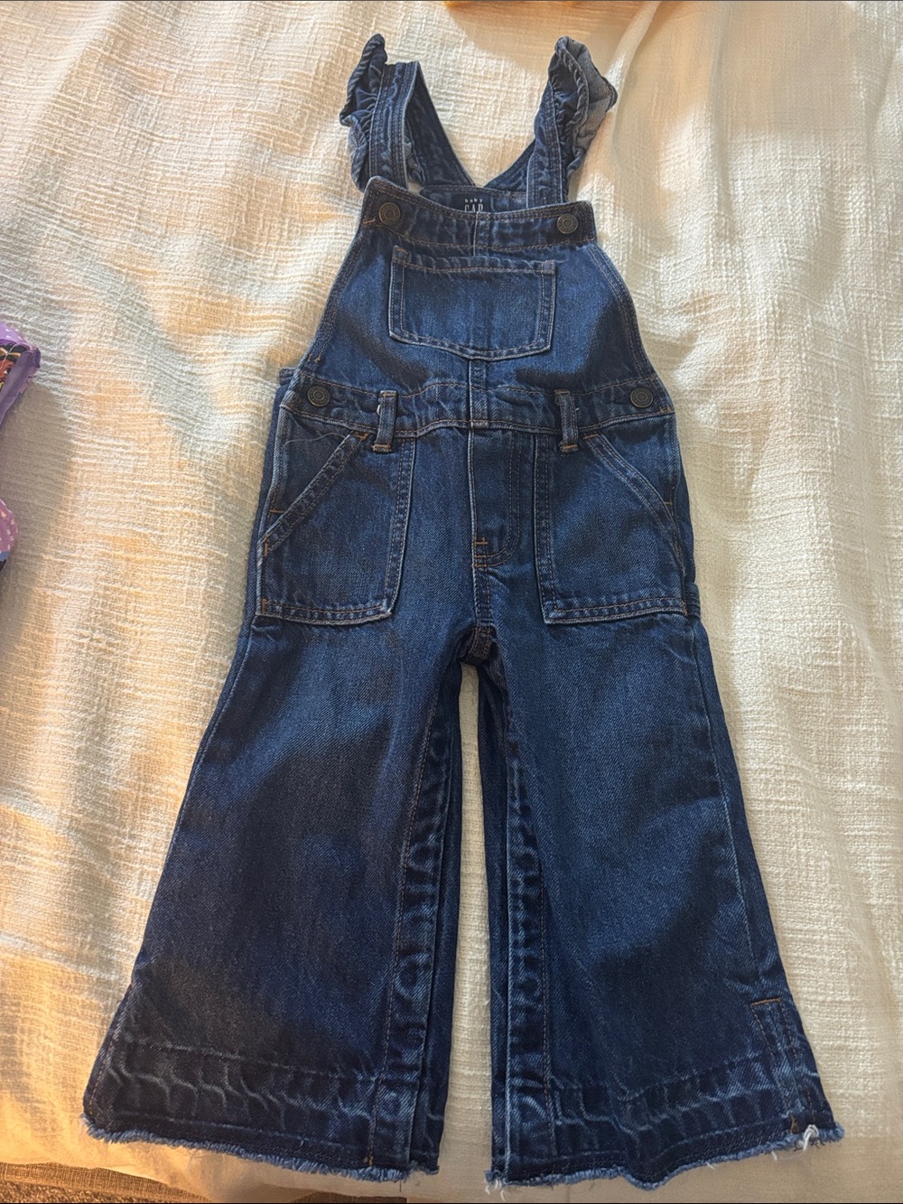 GAP Girls Dark Blue Denim Ruffle-Strap Overalls